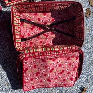 Brighton RARE Vintage Large Pink and Brown Cherry Rolling Wheelie Suitcase. 22”